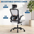 Sillón de oficina ergonómico premium de malla gris - Reposacabezas ajustable y respaldo reclinable, giro de 360° - Ruedas silenciosas, agradable para la piel y duradero
