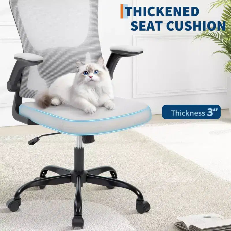 Sillón de oficina ergonómico premium de malla gris - Reposacabezas ajustable y respaldo reclinable, giro de 360° - Ruedas silenciosas, agradable para la piel y duradero