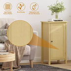 Mesita de noche rústica con puerta de ratán, mesa auxiliar con acento negro y almacenamiento - Mesita de noche compacta moderna para dormitorio, sala de estar, oficina