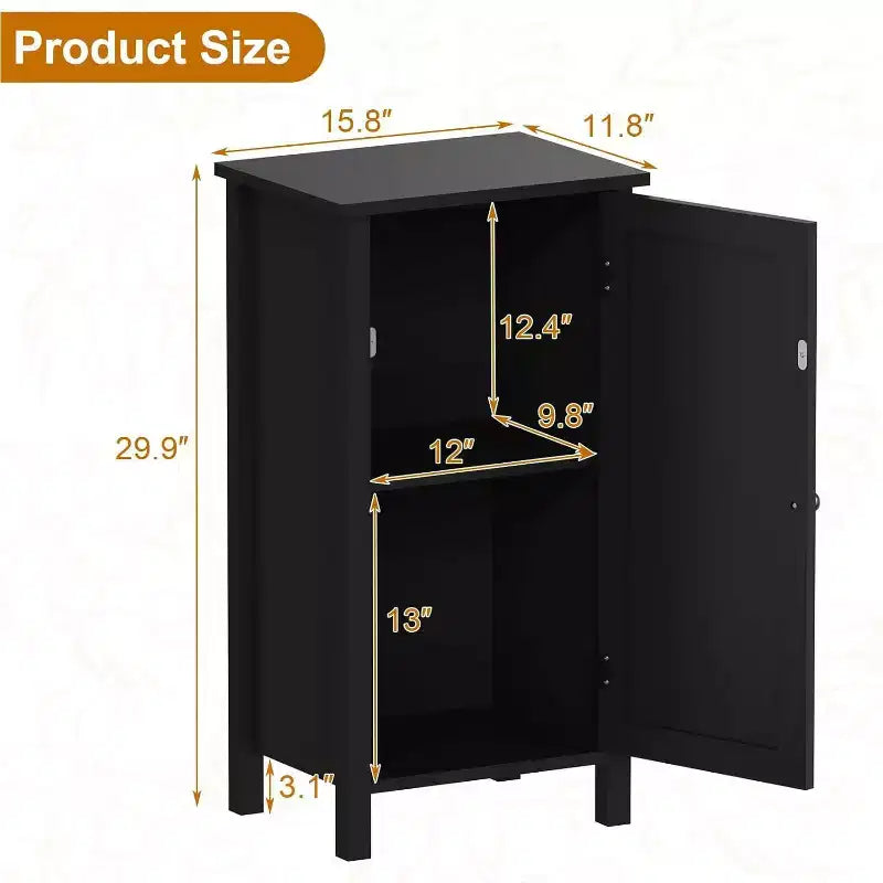 Mesita de noche rústica con puerta de ratán, mesa auxiliar con acento negro y almacenamiento - Mesita de noche compacta moderna para dormitorio, sala de estar, oficina