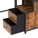 Cama alta matrimonial con escritorio y almacenamiento, cajones de tela no tejida, estructura metálica de cama alta con escaleras, sin ruidos y sin necesidad de somier. Negra