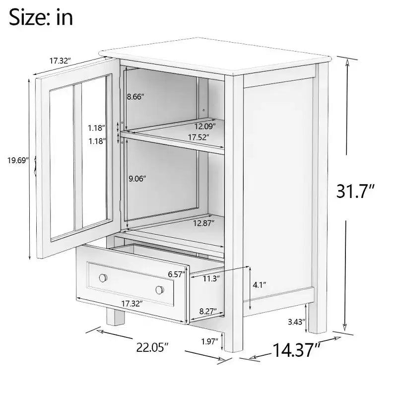 Mueble aparador TUYOHW, mesa consola con puertas de cristal, tiradores metálicos de campana, estante ajustable, 1 cajón, aparador para sala de estar, cocina