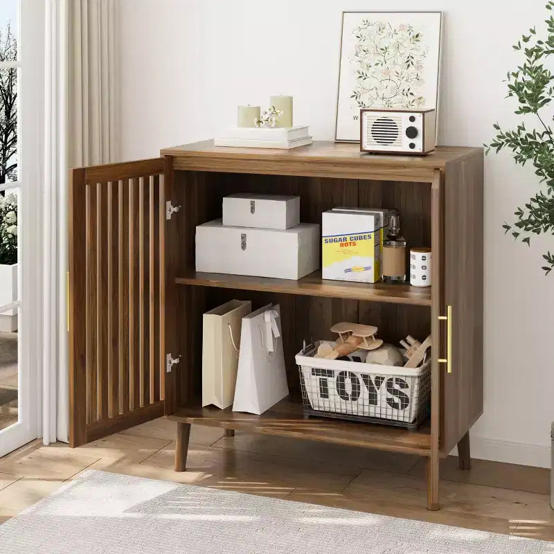 TUYOHW Aparador Rústico, Gabinete de Almacenamiento de Nogal con Puertas de Celosía, Estantes Ajustables, Gabinete de Barra de Café para Cocina, Comedor