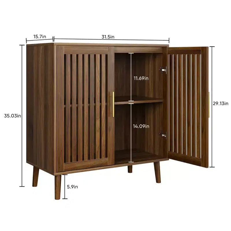 TUYOHW Aparador Rústico, Gabinete de Almacenamiento de Nogal con Puertas de Celosía, Estantes Ajustables, Gabinete de Barra de Café para Cocina, Comedor