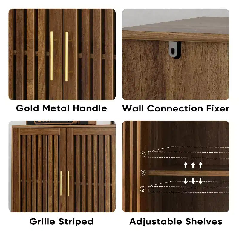 TUYOHW Aparador Rústico, Gabinete de Almacenamiento de Nogal con Puertas de Celosía, Estantes Ajustables, Gabinete de Barra de Café para Cocina, Comedor