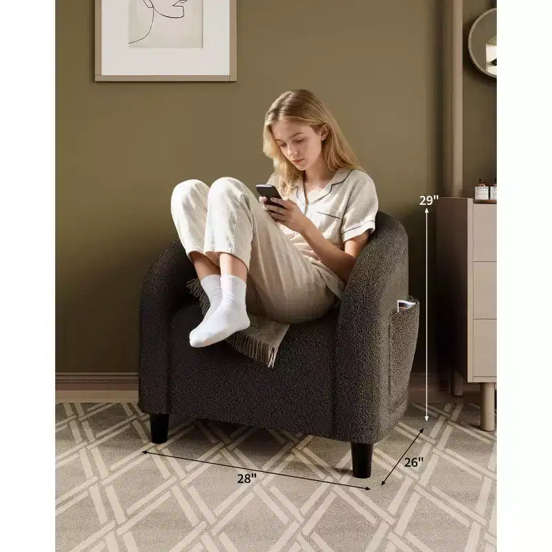 Sillón decorativo, sillones individuales acogedores de boucle, sillón club redondo cómodo, sillón moderno con cojín suave, para sala de estar, dormitorio, lectura