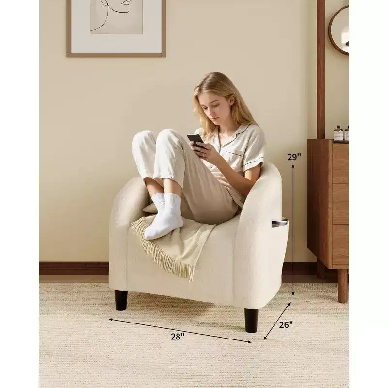 Sillón decorativo, sillones individuales acogedores de boucle, sillón club redondo cómodo, sillón moderno con cojín suave, para sala de estar, dormitorio, lectura