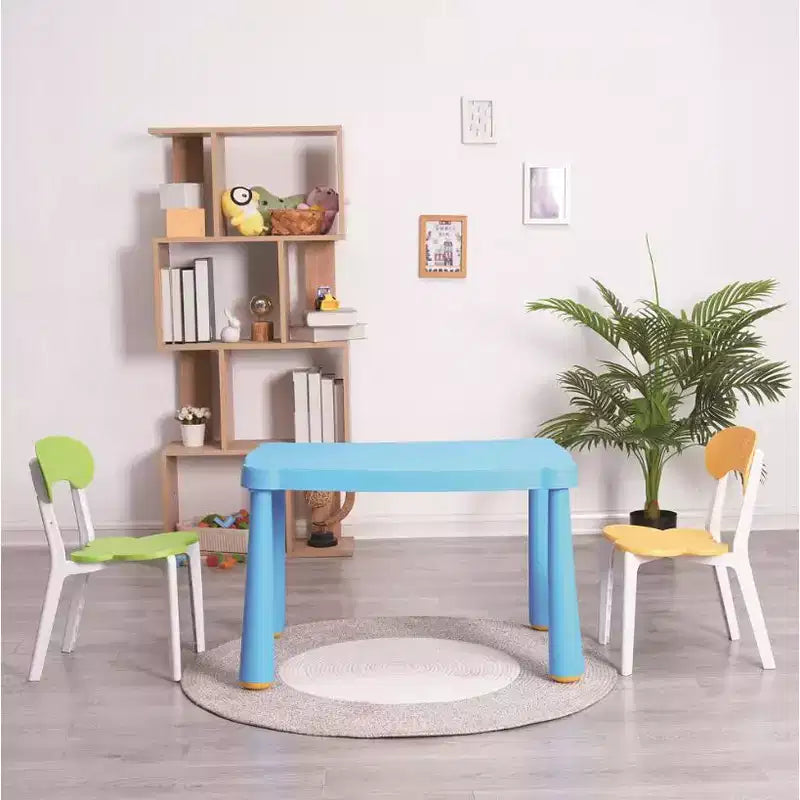 Juego de mesa y 2 sillas de plástico para niños (3 piezas) - Multicolor, ideal para leer, dibujar, preescolar y sala de juegos