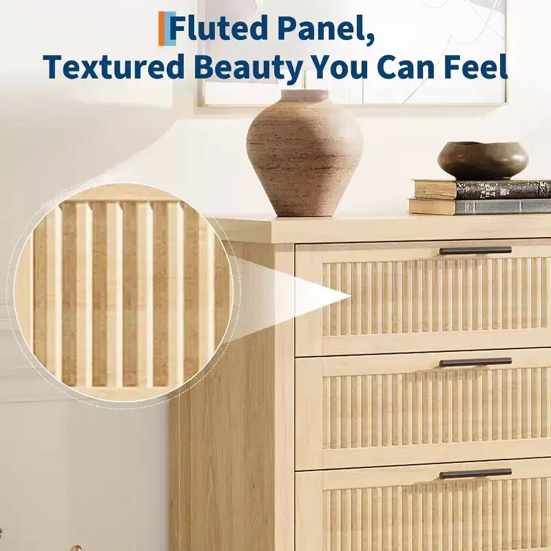 Cómoda acanalada para dormitorio, cajonera alta de 35.4'' con 4 cajones de almacenamiento, mueble organizador de ropa moderno de madera para sala de estar, dormitorio, entrada