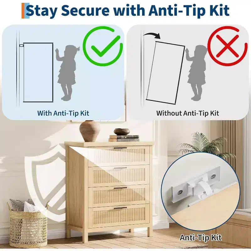 Cómoda acanalada para dormitorio, cajonera alta de 35.4'' con 4 cajones de almacenamiento, mueble organizador de ropa moderno de madera para sala de estar, dormitorio, entrada