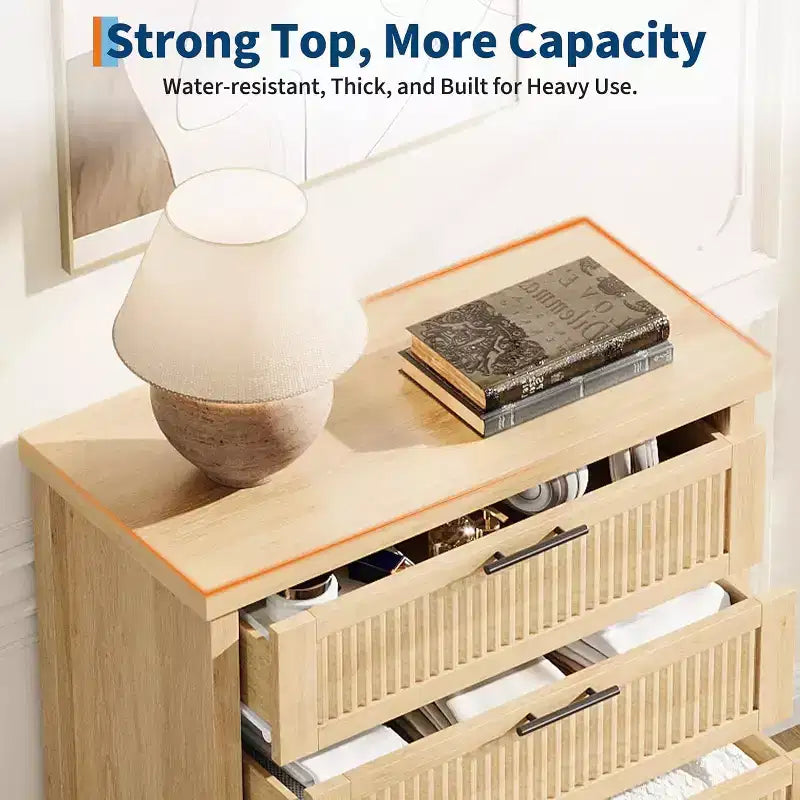 Cómoda acanalada para dormitorio, cajonera alta de 35.4'' con 4 cajones de almacenamiento, mueble organizador de ropa moderno de madera para sala de estar, dormitorio, entrada