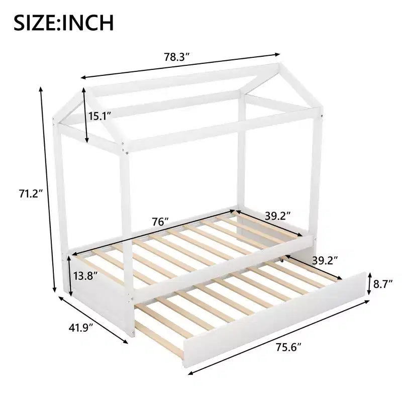 Cama de madera con forma de casa y nido Luxystar, tamaño doble, blanca
