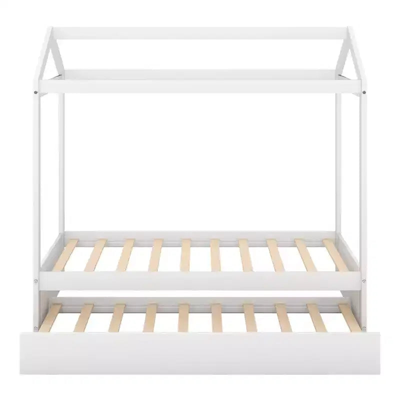 Cama de madera con forma de casa y nido Luxystar, tamaño doble, blanca