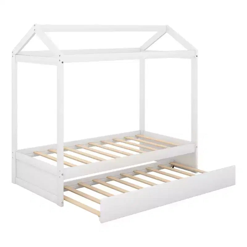 Cama de madera con forma de casa y nido Luxystar, tamaño doble, blanca