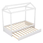 Cama de madera con forma de casa y nido Luxystar, tamaño doble, blanca
