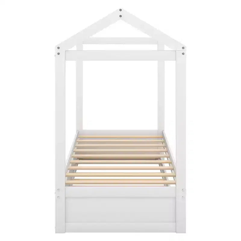 Cama de madera con forma de casa y nido Luxystar, tamaño doble, blanca