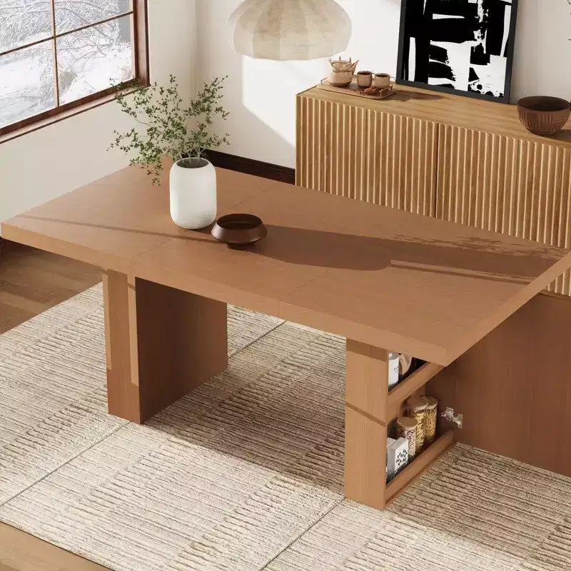 Mesa de comedor de 70.8 para 6 8 10, mesa de comedor moderna con almacenamiento, mesa de cocina de madera con patas acanaladas, mesas de cena para cocina comedor