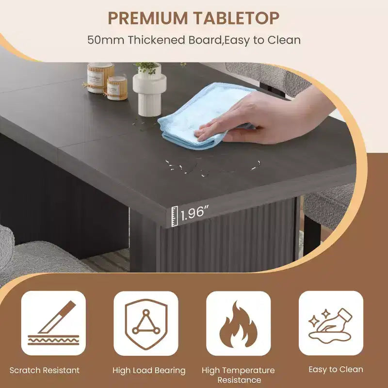 Mesa de comedor de 70.8 para 6 8 10, mesa de comedor moderna con almacenamiento, mesa de cocina de madera con patas acanaladas, mesas de cena para cocina comedor