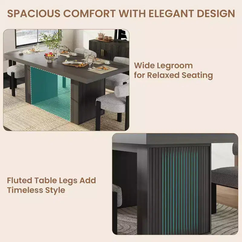 Mesa de comedor de 70.8 para 6 8 10, mesa de comedor moderna con almacenamiento, mesa de cocina de madera con patas acanaladas, mesas de cena para cocina comedor