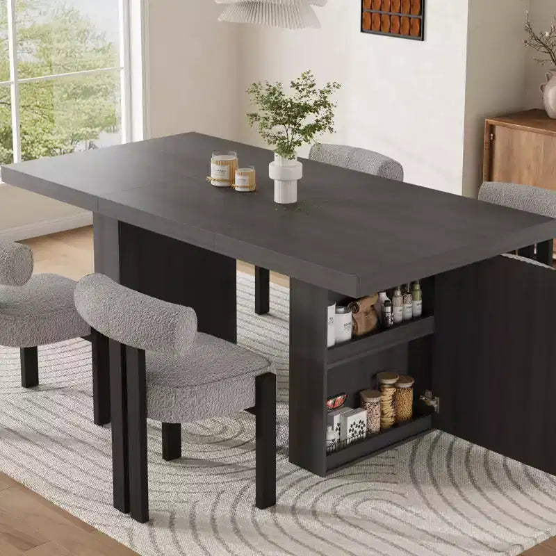 Mesa de comedor de 70.8 para 6 8 10, mesa de comedor moderna con almacenamiento, mesa de cocina de madera con patas acanaladas, mesas de cena para cocina comedor