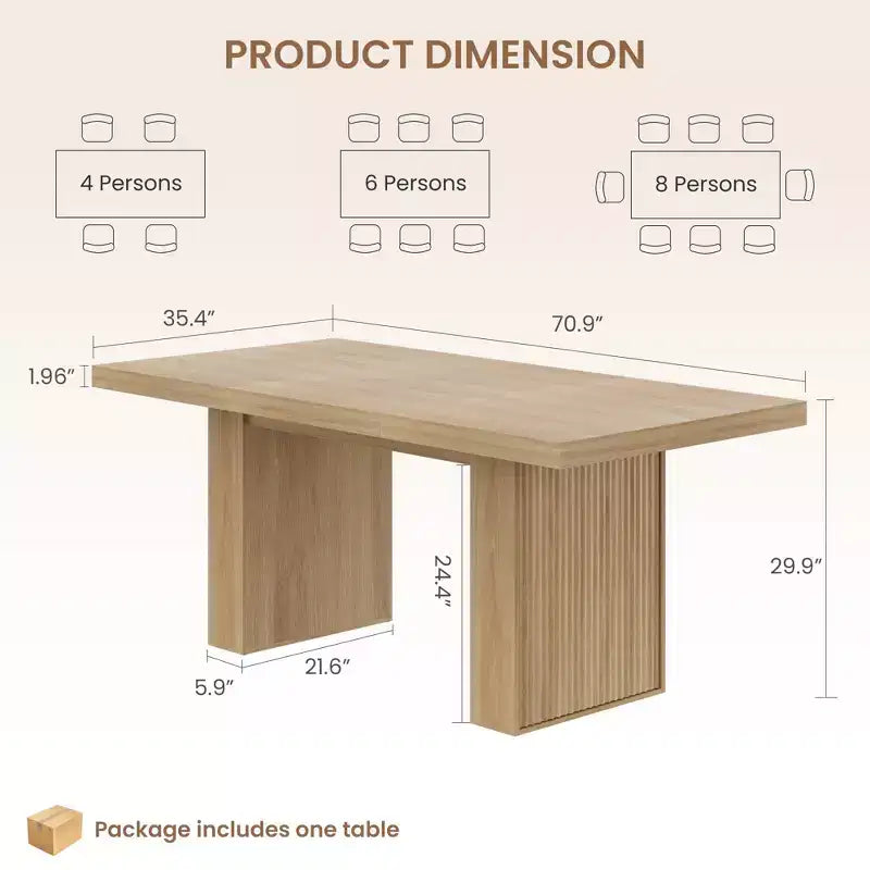 Mesa de comedor de 70.8 para 6 8 10, mesa de comedor moderna con almacenamiento, mesa de cocina de madera con patas acanaladas, mesas de cena para cocina comedor