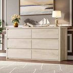 Cómoda de 6 cajones para dormitorio, cómoda de madera ancha sin tiradores, mueble de almacenamiento grande y moderno para sala de estar, pasillo o entrada.