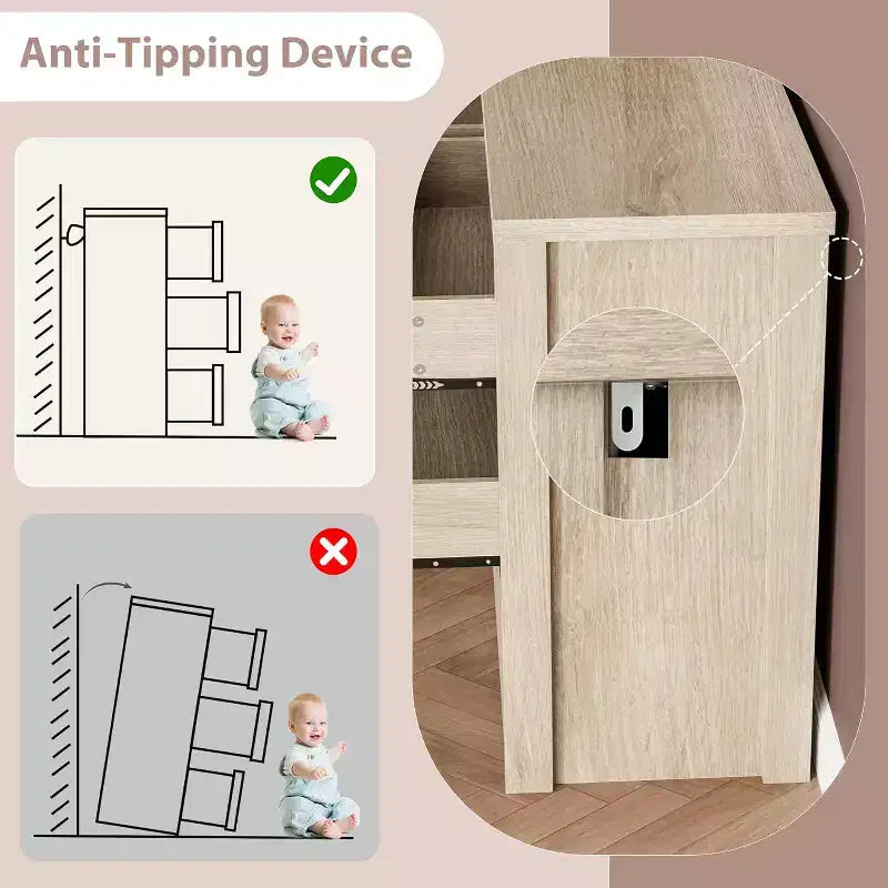 Cómoda de 6 cajones para dormitorio, cómoda de madera ancha sin tiradores, mueble de almacenamiento grande y moderno para sala de estar, pasillo o entrada.