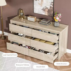 Cómoda de 6 cajones para dormitorio, cómoda de madera ancha sin tiradores, mueble de almacenamiento grande y moderno para sala de estar, pasillo o entrada.