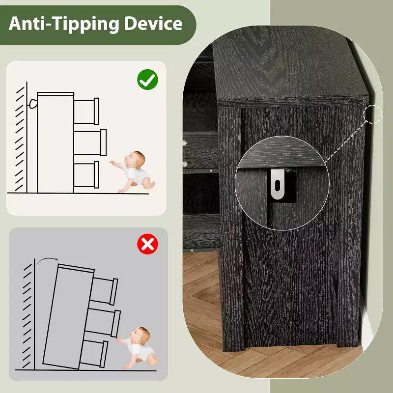 Cómoda de 6 cajones para dormitorio, cómoda de madera ancha sin tiradores, mueble de almacenamiento grande y moderno para sala de estar, pasillo o entrada.