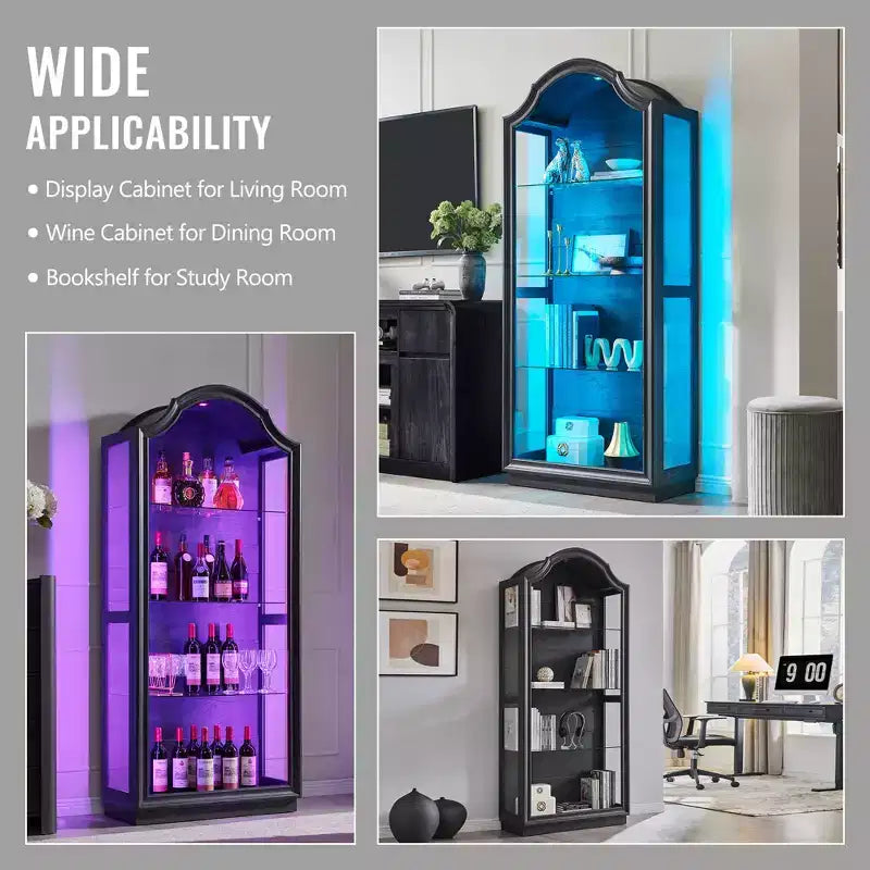 Armario de Cocina con Arco de 72 pulgadas, Vitrina de Vidrio de 4 Niveles con Luces LED de 20 Colores, Estantería Moderna para Sala de Estar