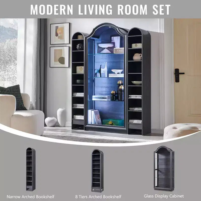 Armario de Cocina con Arco de 72 pulgadas, Vitrina de Vidrio de 4 Niveles con Luces LED de 20 Colores, Estantería Moderna para Sala de Estar