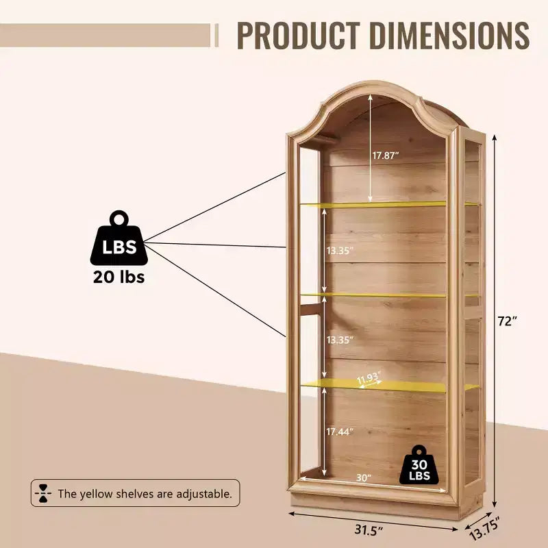 Armario de Cocina con Arco de 72 pulgadas, Vitrina de Vidrio de 4 Niveles con Luces LED de 20 Colores, Estantería Moderna para Sala de Estar