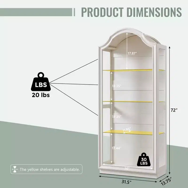 Armario de Cocina con Arco de 72 pulgadas, Vitrina de Vidrio de 4 Niveles con Luces LED de 20 Colores, Estantería Moderna para Sala de Estar