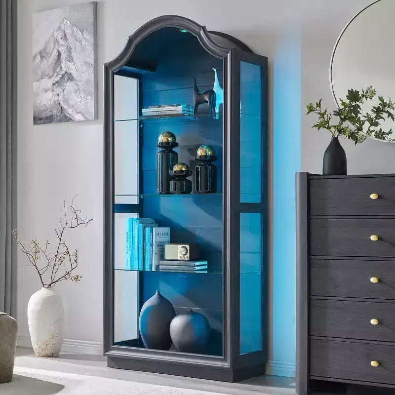 Armario de Cocina con Arco de 72 pulgadas, Vitrina de Vidrio de 4 Niveles con Luces LED de 20 Colores, Estantería Moderna para Sala de Estar