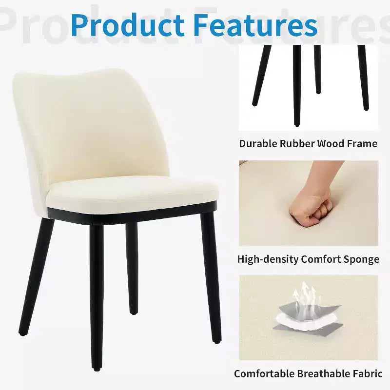 Juego de 2 sillas de comedor, sillas auxiliares de tela tapizada con asiento acolchado y patas de madera, sillas de comedor modernas para cocina, sala de estar