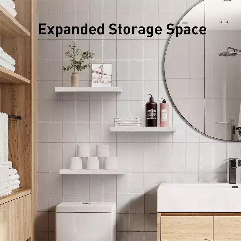 Juego de 6 estantes flotantes en color negro, estantes de pared con soportes ocultos, estantes de pared flotantes, adecuados para dormitorios, baños, salas de estar, cocinas