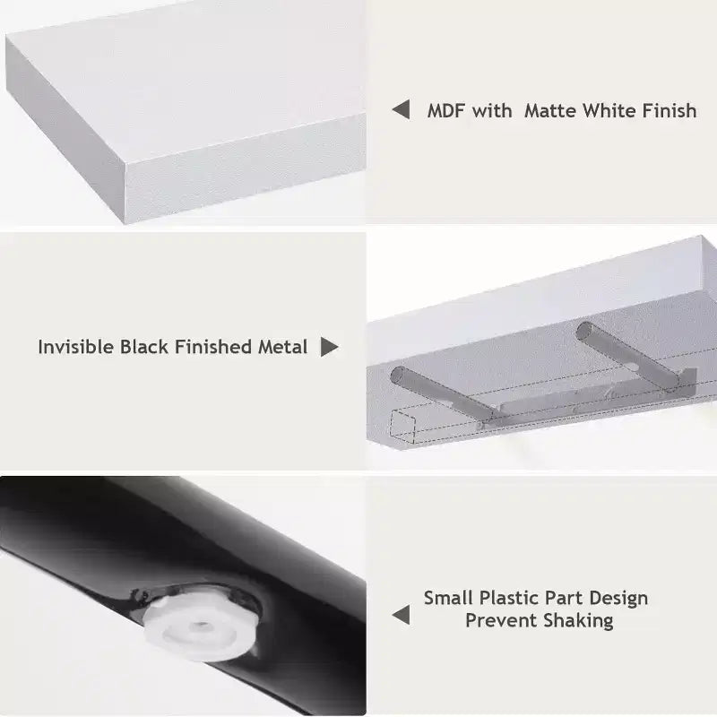 Juego de 6 estantes flotantes en color negro, estantes de pared con soportes ocultos, estantes de pared flotantes, adecuados para dormitorios, baños, salas de estar, cocinas