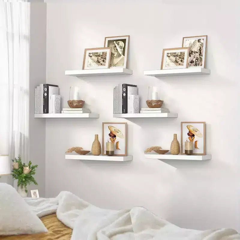 Juego de 6 estantes flotantes en color negro, estantes de pared con soportes ocultos, estantes de pared flotantes, adecuados para dormitorios, baños, salas de estar, cocinas