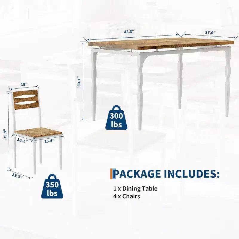 COZONY Juego de Mesa de Comedor de 5 Piezas, Mesa de Cocina y Sillas para 4 de Estilo Industrial, Diseño Rústico Moderno con Patas de Metal, Compacto y Ahorra Espacio