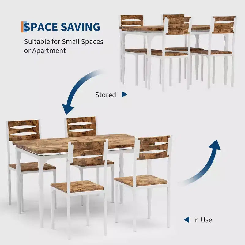 COZONY Juego de Mesa de Comedor de 5 Piezas, Mesa de Cocina y Sillas para 4 de Estilo Industrial, Diseño Rústico Moderno con Patas de Metal, Compacto y Ahorra Espacio