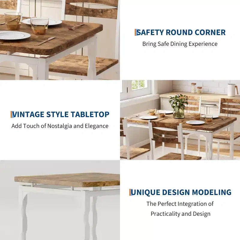 COZONY Juego de Mesa de Comedor de 5 Piezas, Mesa de Cocina y Sillas para 4 de Estilo Industrial, Diseño Rústico Moderno con Patas de Metal, Compacto y Ahorra Espacio