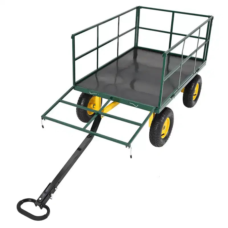 Carro de jardín de acero de 635 kg de alta resistencia, carro de jardín 2 en 1 con laterales de malla extraíbles, neumáticos todo terreno de 13 pulgadas y manija de 180°