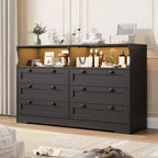 Wood Dresser, 55 Wide 6 Drawer Chest, Perfect for Organizing Bedroom, Living Room, Closet, and Hallway