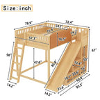 Cama alta Bellemave con cabecero tapizado y estantes de almacenamiento, estructura de cama alta de madera maciza con escalera y tobogán para niños