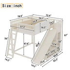 Cama alta Bellemave con cabecero tapizado y estantes de almacenamiento, estructura de cama alta de madera maciza con escalera y tobogán para niños