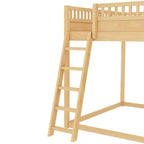 Cama alta Bellemave con cabecero tapizado y estantes de almacenamiento, estructura de cama alta de madera maciza con escalera y tobogán para niños