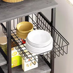 Estantería de panadero Celebalcony con toma de corriente, estantes abiertos de almacenamiento de 34.7 pulgadas con cesta de alambre, soporte de microondas de cocina con 6 ganchos en S