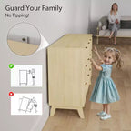 Cómoda doble de 6 cajones para dormitorio, cómoda acanalada con tiradores dorados y 5 patas de madera