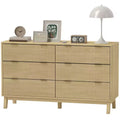 6 Drawer Double Dresser for Bedroom, Fluted Chest of Drawers with Gold Finger Pulls and 5 Wood Legs