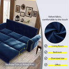MAYEERTY 93.7 Sofá Cama Extraíble King, Sofá Cama Convertible 3 en 1 de Terciopelo con Tachuelas y Brazos Enrollados Azul
